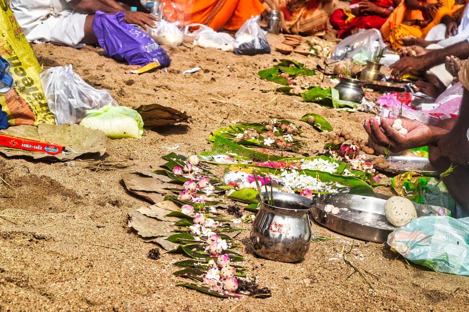 Traditional materials and participants during an ancestor rite