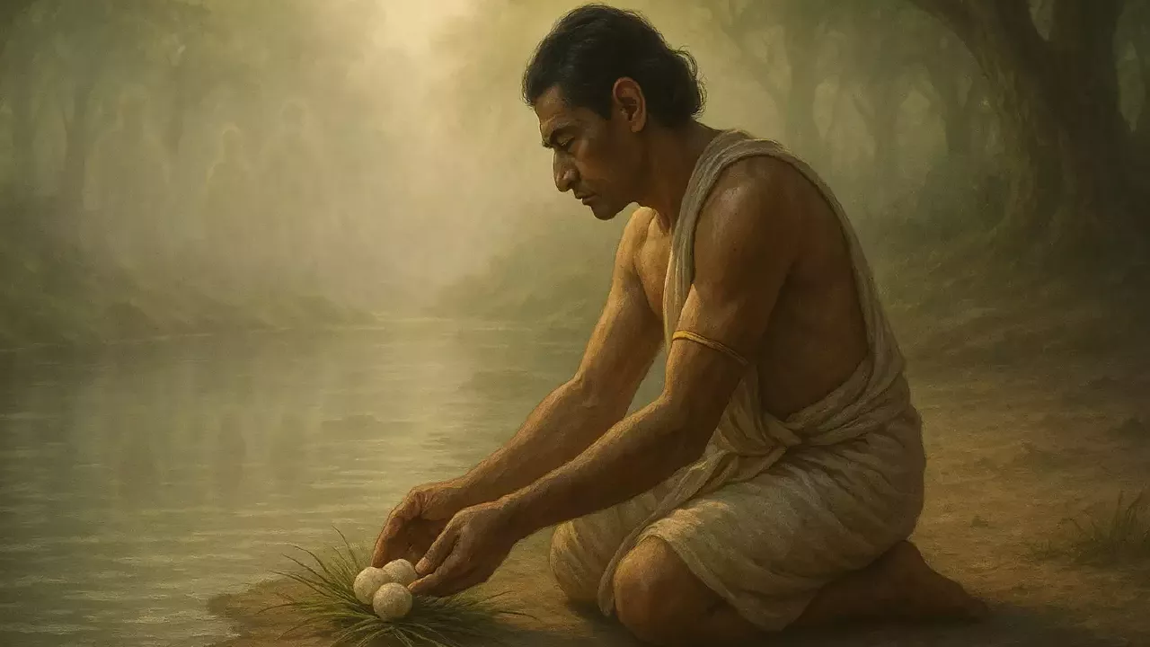 Image of a person doing pind daan-How Karna s Story Defined Pitrupaksha Offerings
