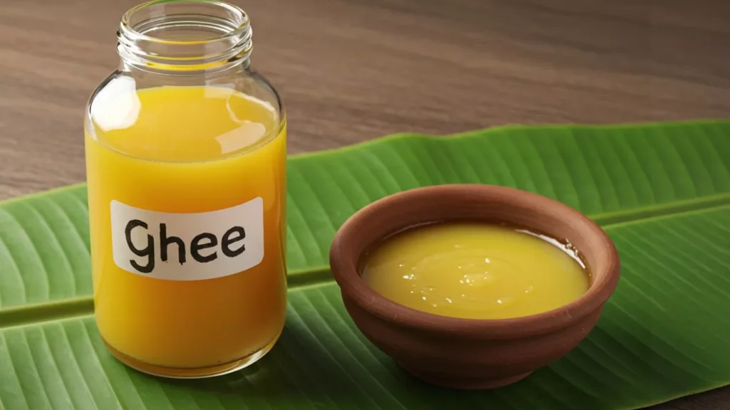 image of bottle and bowl of ghee- Ghee Importance in Pitrupaksha